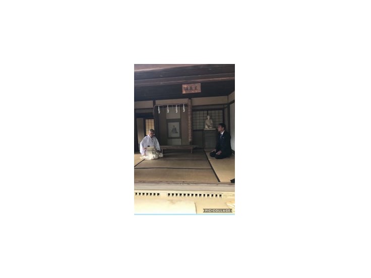松陰神社にて、上田俊成名誉宮司と小林が対談しました。